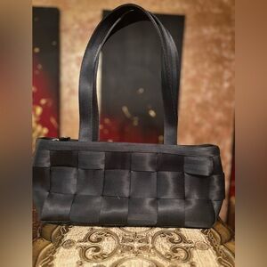 Black Woven Seatbelt straps Handbag by Harvey